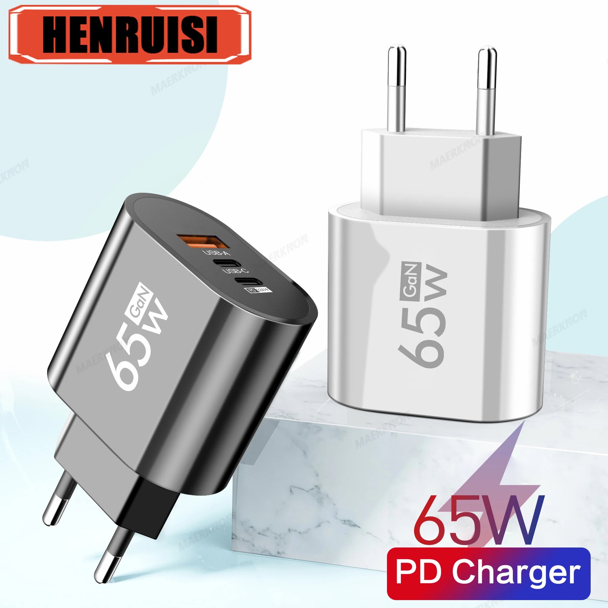 GaN 65W USB C Charger Fast Charging Charger 3.0 Type C Wall Charge For iPhone 15 14 13 Pro Xiaomi Samsung Mobile Phone Adapter