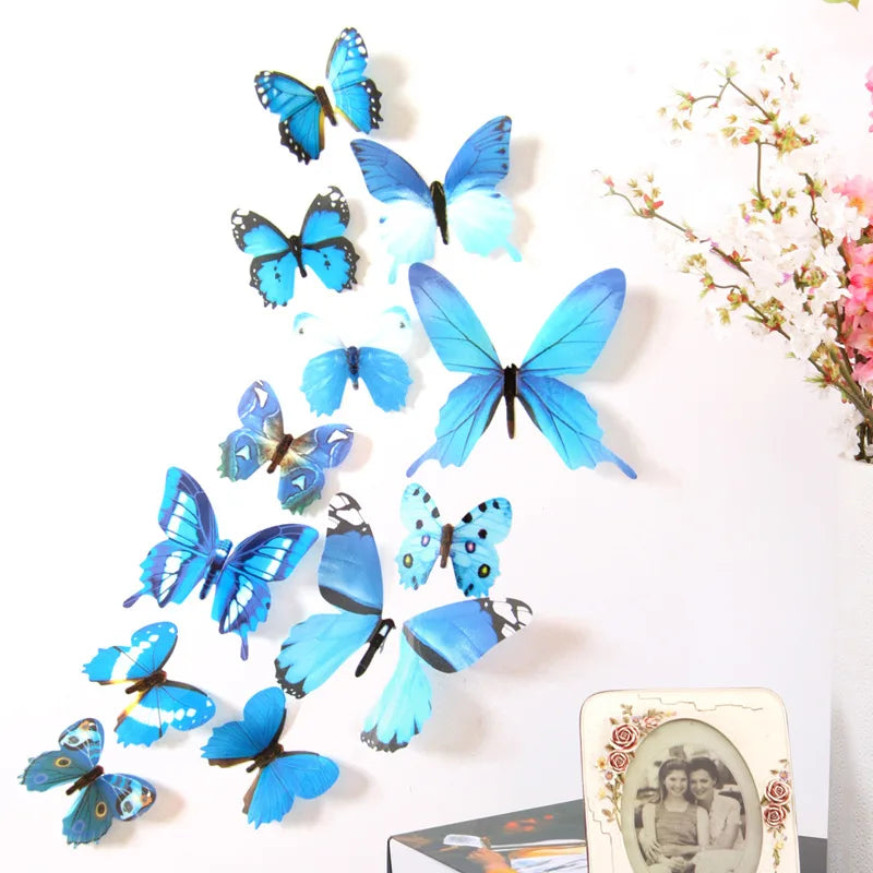 12pcs/lot 3D Butterfly Decor for New Year Party Living room Bedroom Cute Butterflies Fridge Stickers Art Murals Home Decor