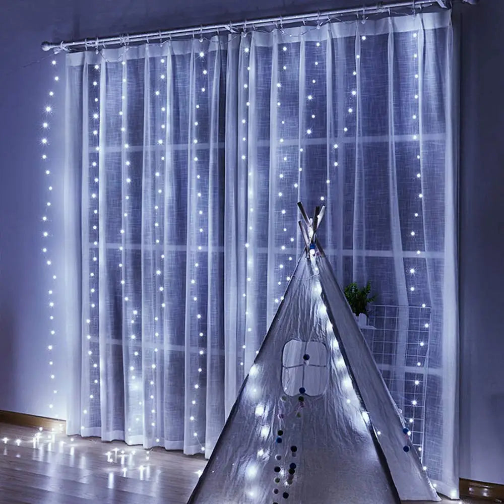 Christmas Decorations 2023 Solar/USB LED Curtain Light Outdoor/Indoor Garland 8 Modes With Remote For Home/Wedding New Year 2024