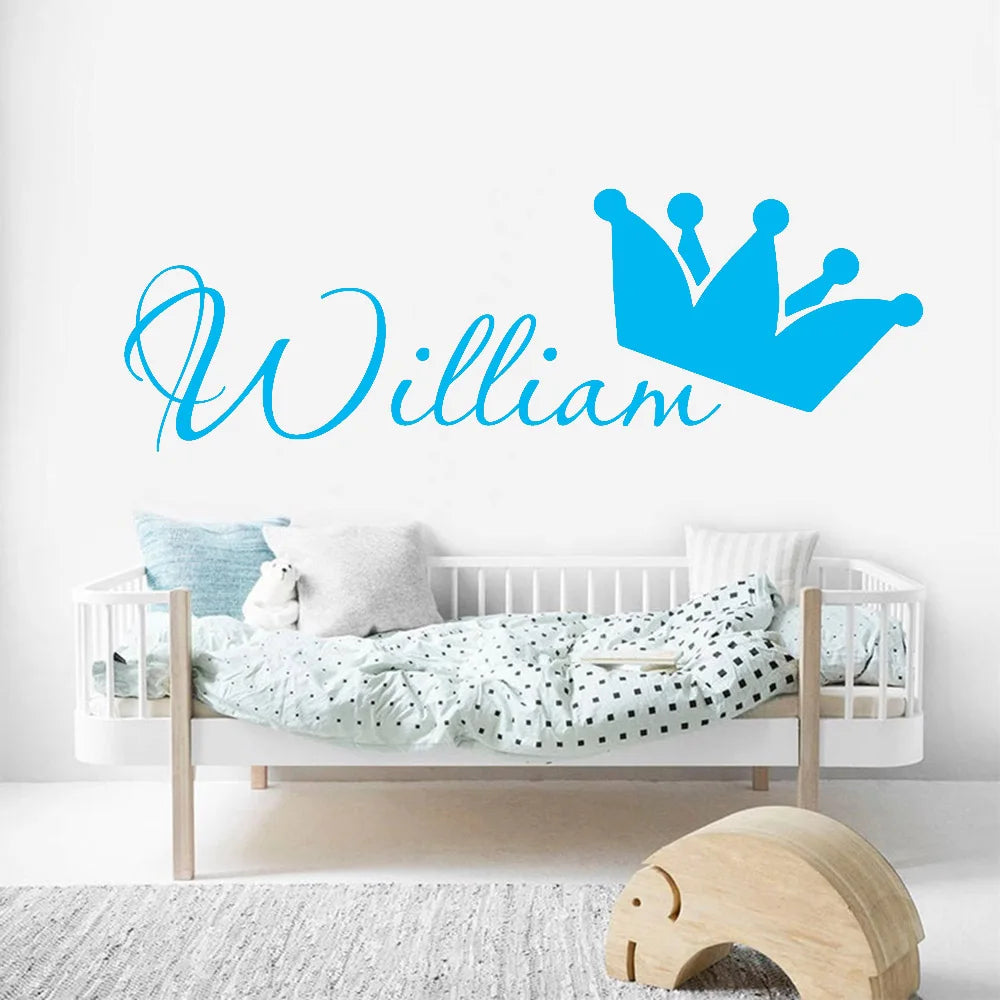 Custom Kids Name Wall Stickers For Child Room Personalized Boys Name King Crown Decor Nursery DIY Storage Box Art Decals Y456