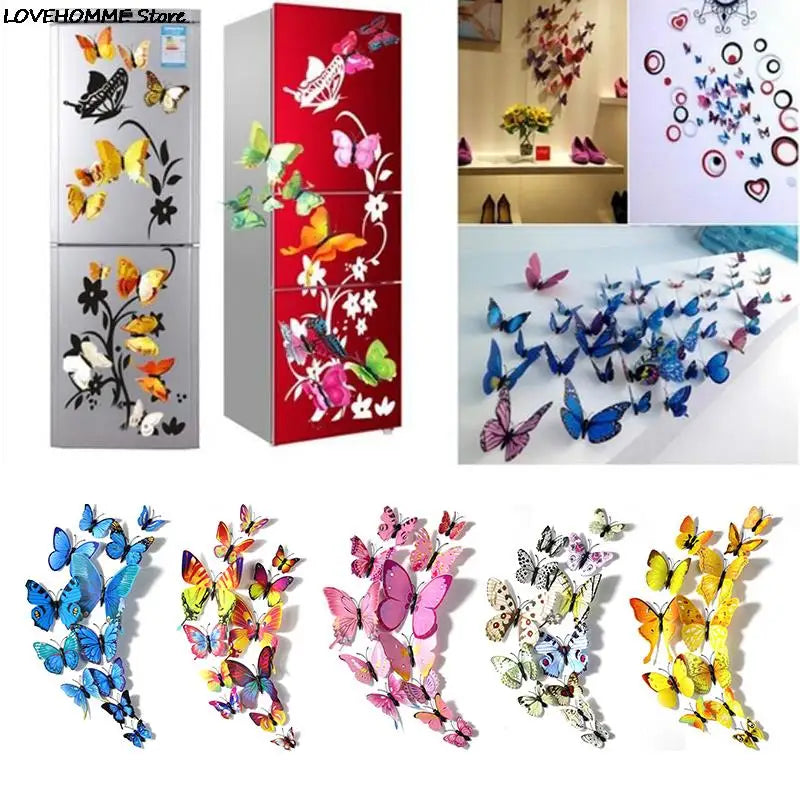 12pcs/set 3D Butterfly Wall Sticker On The Wall Home Decor Removable Decals Kids Bedroom Fridge Decor Magnetic