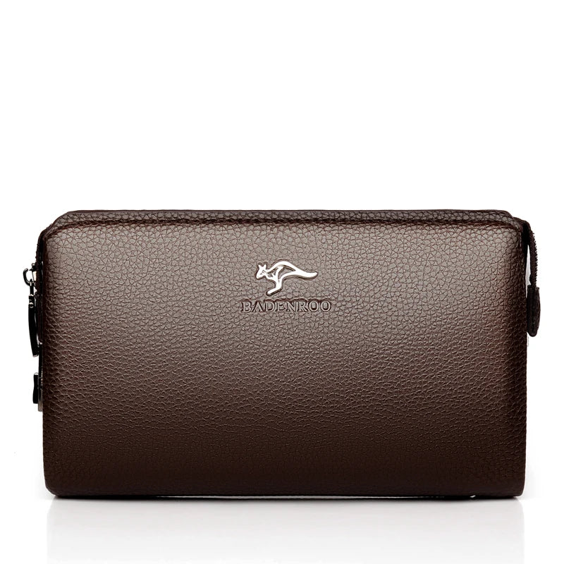 KANGAROO Luxury Brand Men Clutch Bag Leather Long Purse Password Money Bag Business wristlet Phone Wallet Male Casual Handy Bags
