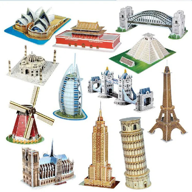 DIY 3D Puzzle Paper Dimensional Model Assembled Brain Teaser Learning Educational Games Toys Children Jigsaw Kids Architecture