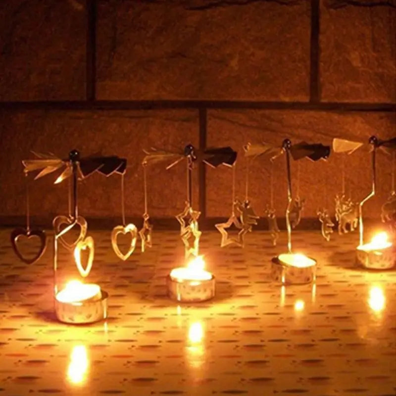 Fairy Tale Rotary Spinning Tealight Candle Metal Tea Light Holder Carousel Romantic Rotation Candlestick Home Decor Art Gift