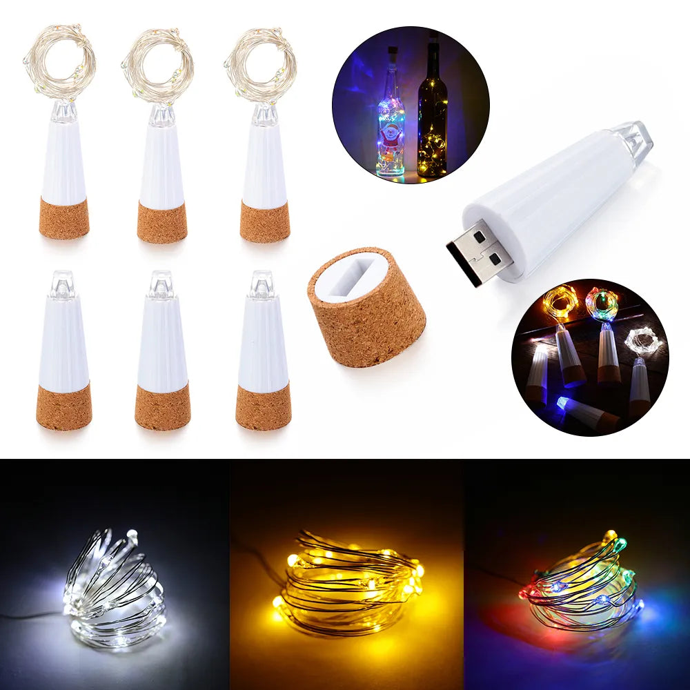 2m 20 LED Cork Bottle Fairy Light USB Rechargeable for Bedroom Home Party Wedding Christmas Indoor Decoration String Lamp