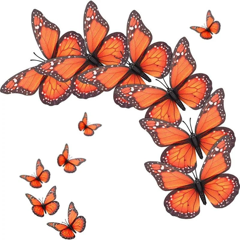 10pcs 3D Monarch Butterfly Sticker Fake Butterflies for Crafts Artificial Butterfly Wall Decor for Home Bedroom Wedding Party