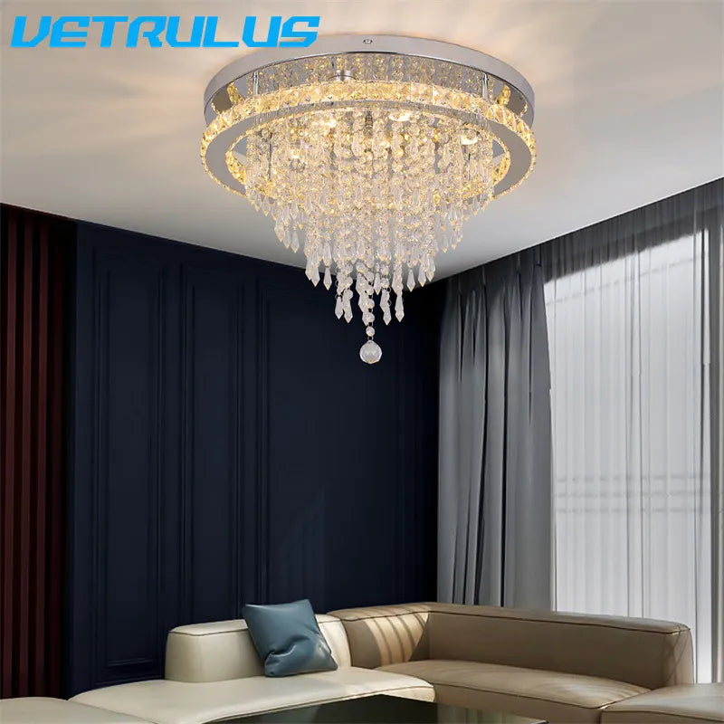 Modern K9 Luxury Crystal Ceiling Lamp Smart Led Living Dining Room Pendant Light Chandelier Remote Control Hanging Decor Luminai