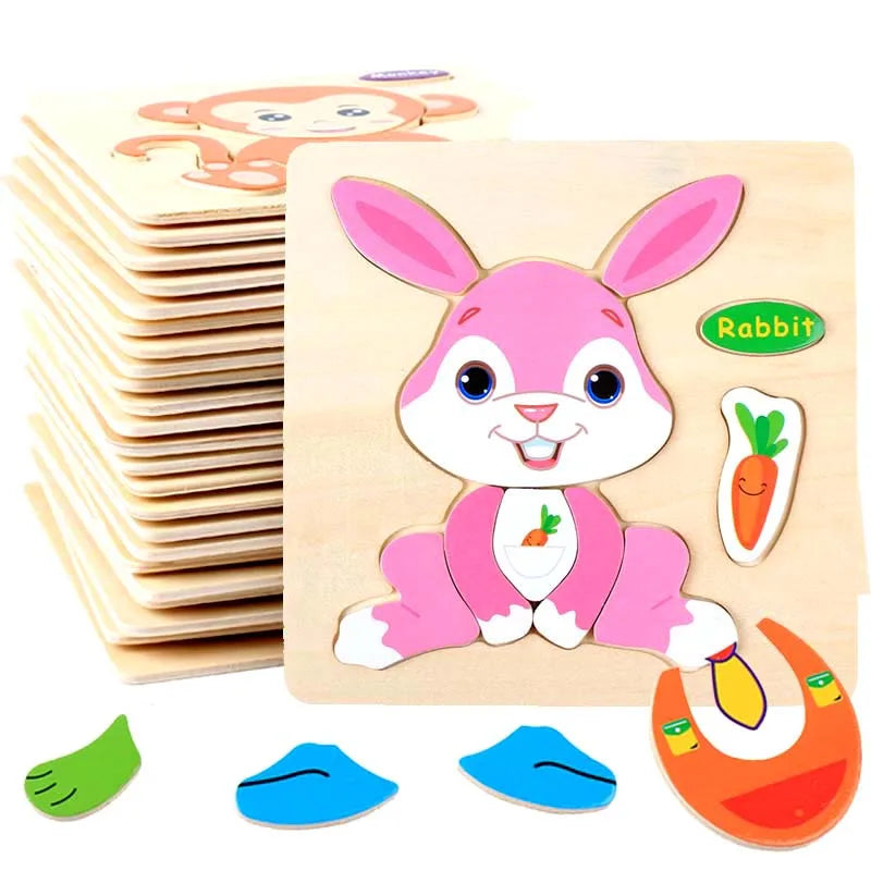 15x15cm Baby Wood Jigsaw Puzzle Board Game Cartoon Animal 3d Puzzle Montessori Educational Learning Wooden Toys for Children
