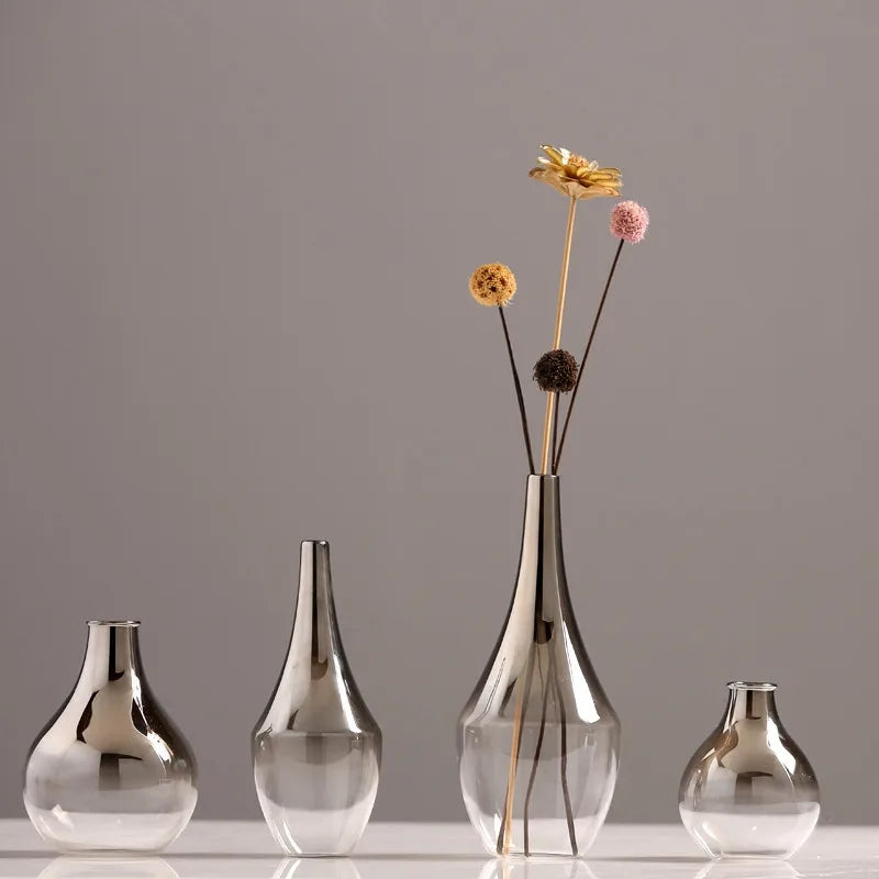 2022 New Brand Nordic Flower Glass Vase Creative Silver Gradient Dried Insert Desktop Terrarium Jewelry Decoration Plant Holder