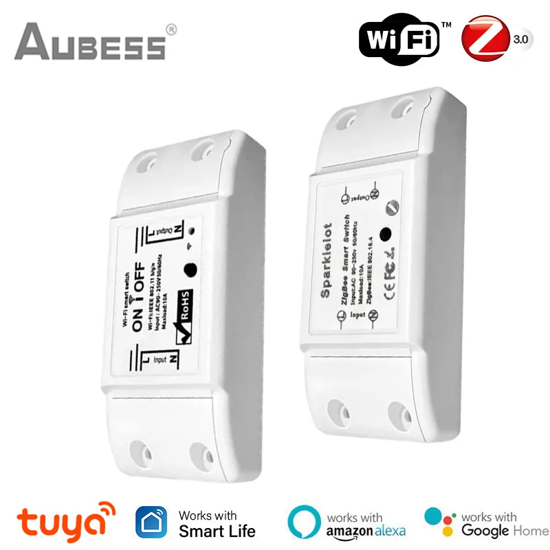 Aubess Tuya Zigbee WiFi Smart Switch 10A Relay Universal Breaker Smart Home Smart Life Timer Control work with Alexa Google Home