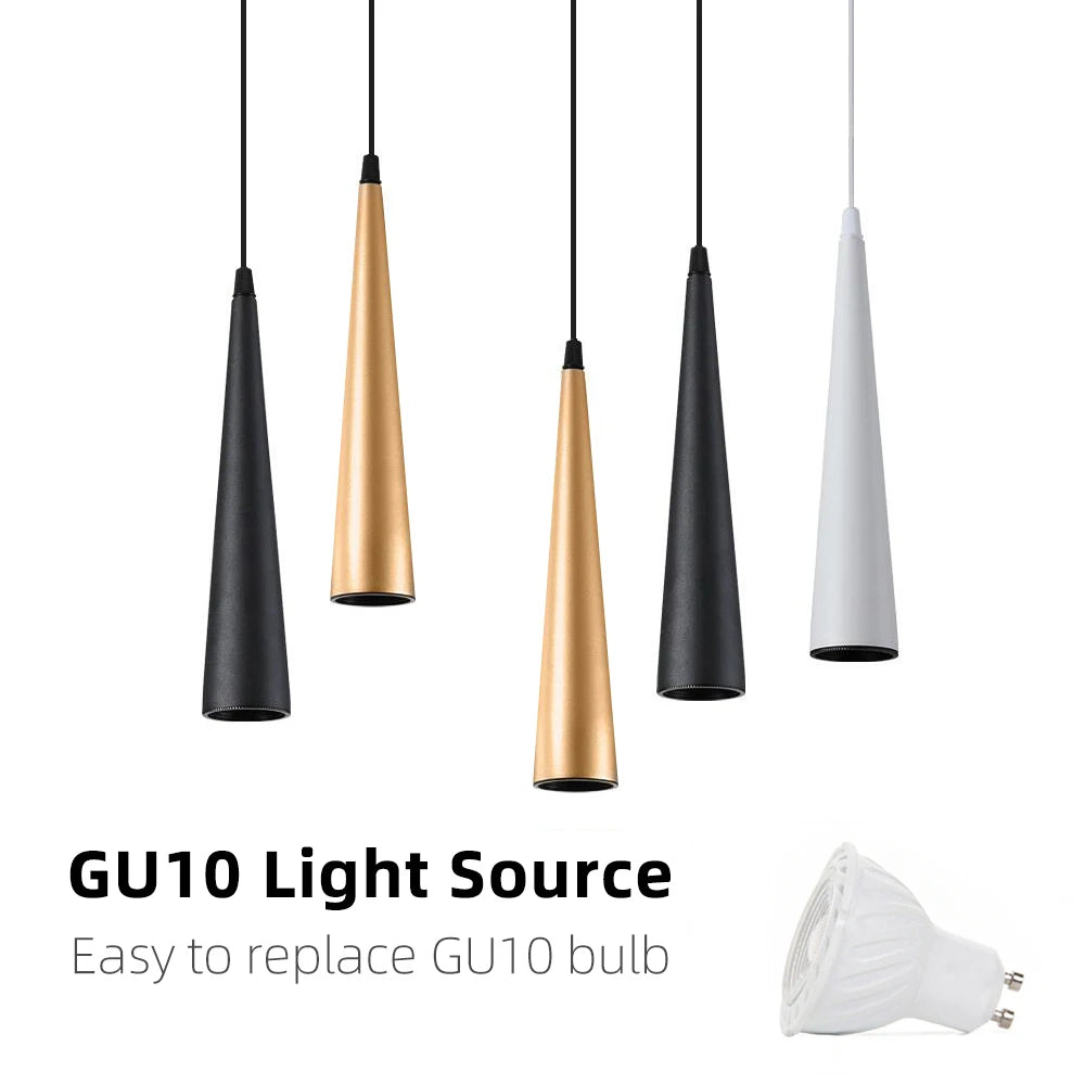 Modern Tapered Tube GU10 Replaceable LED Pendant Light All Aluminum Dinning Bar Cafe Chandelier Droplight Hanging Lamp Spotlight