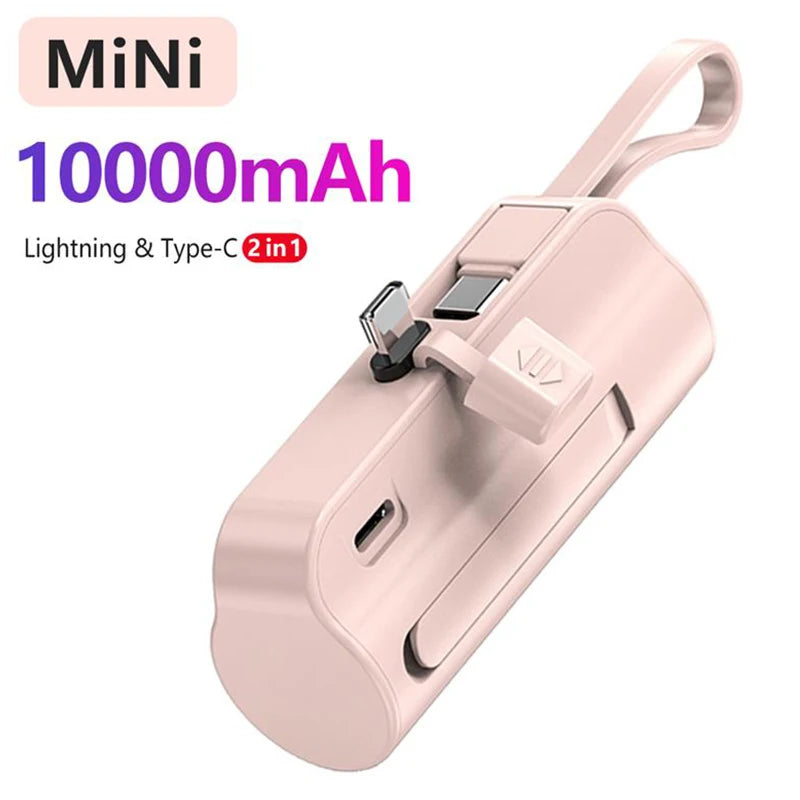 Power Bank 10000mAh Built in Cable IOS Type-C Mini External Battery Portable Charger Spare Power Banks For iPhone Samsung Xiaomi