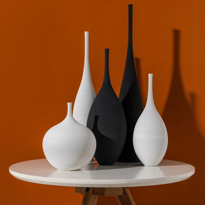 Handmade Ceramic Art Vase Pot Cabinet Table Decor Home Ornament Simple Modern Luxury Nordic Living Dining Bed Room Hall Black Wh