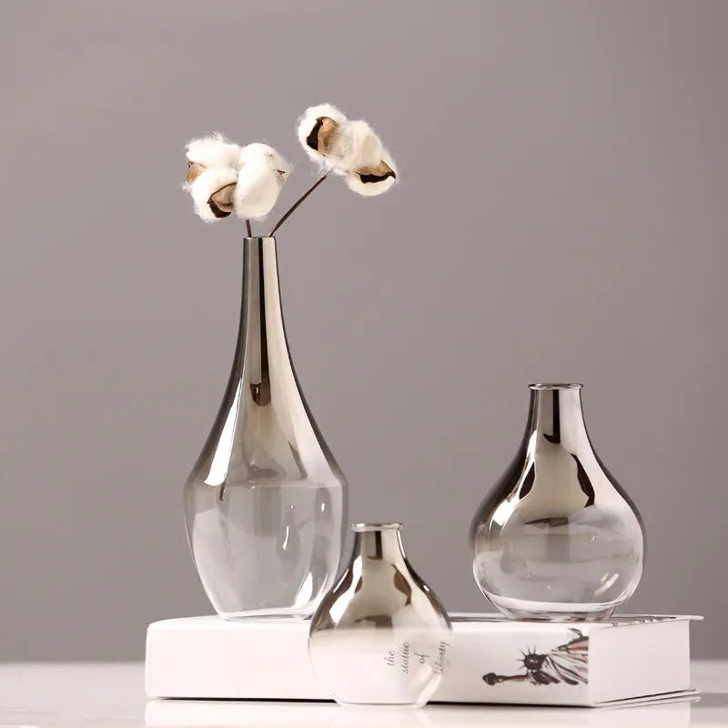 2022 New Brand Nordic Flower Glass Vase Creative Silver Gradient Dried Insert Desktop Terrarium Jewelry Decoration Plant Holder