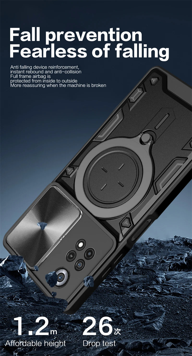 For Xiaomi Pocophone X4 Pro 5G Case Slide Camera Armor Phone Case For POCO X4 Pro poco x4pro x 4 pro 5g Ring Holder Back Cover
