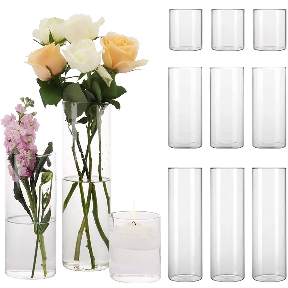 12 pack Glass Cylinder Vase Clear Vases for Wedding Centerpieces Flower Vases for Rustic Home Decor Formal Dinners Party Event