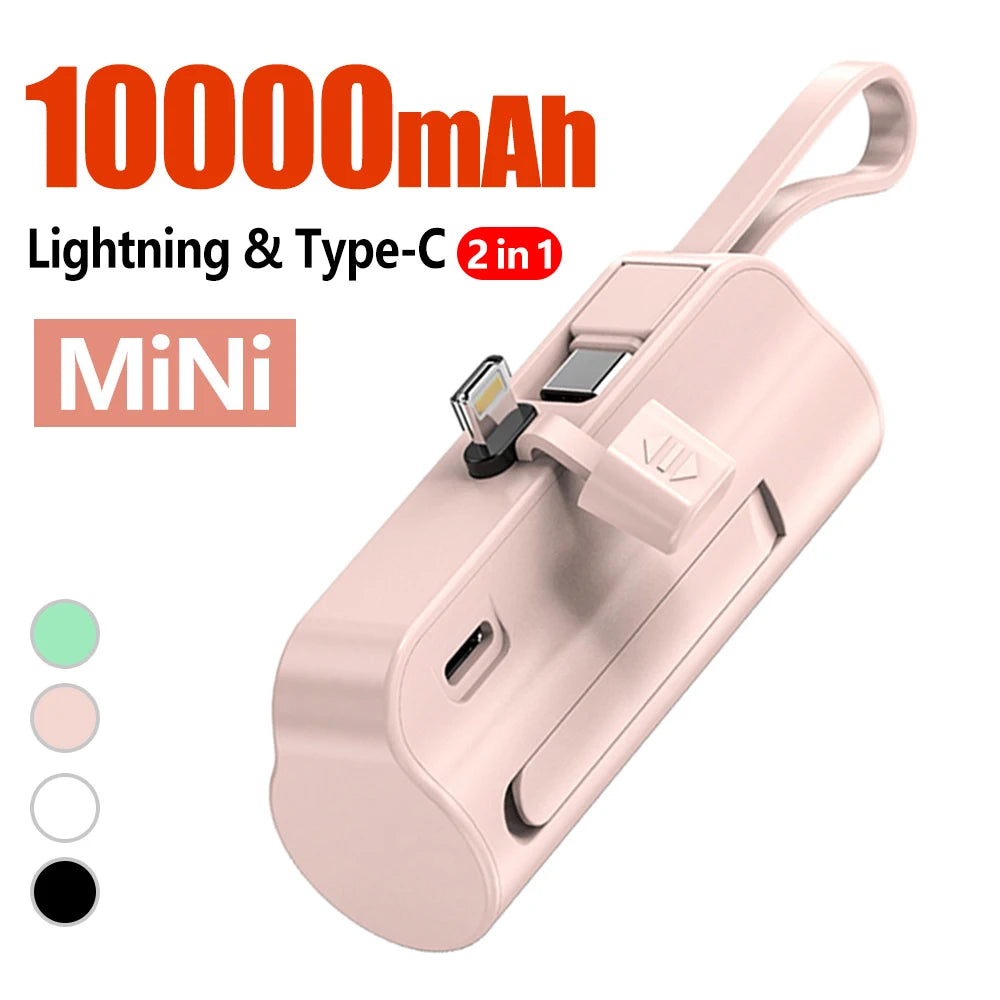10000mAh Power Bank Built in Cable Mini PowerBank External Battery Portable Charger For iPhone Samsung Xiaomi Spare Power Banks