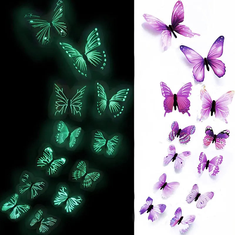 12Pcs Glow in The Dark 3D Butterfly Wall Stickers Butterfly Decals for Kids Bedroom Nursery Living Room Luminous Home Garden