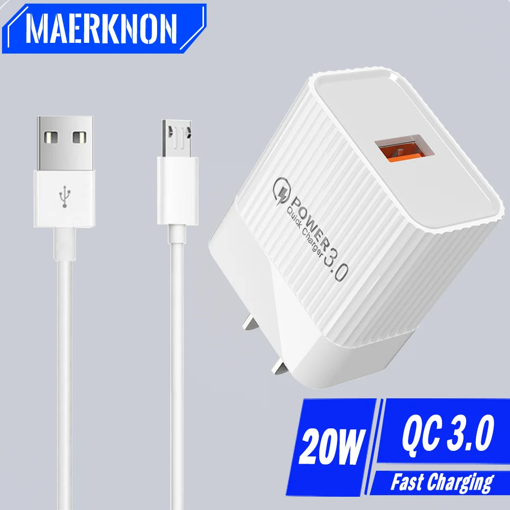 20W USB Charger Fast Charging Mobile Phone Charger Adapter QC 3.0 For Huawei Samsung Micro USB Cable Quick Charge Charger Plug