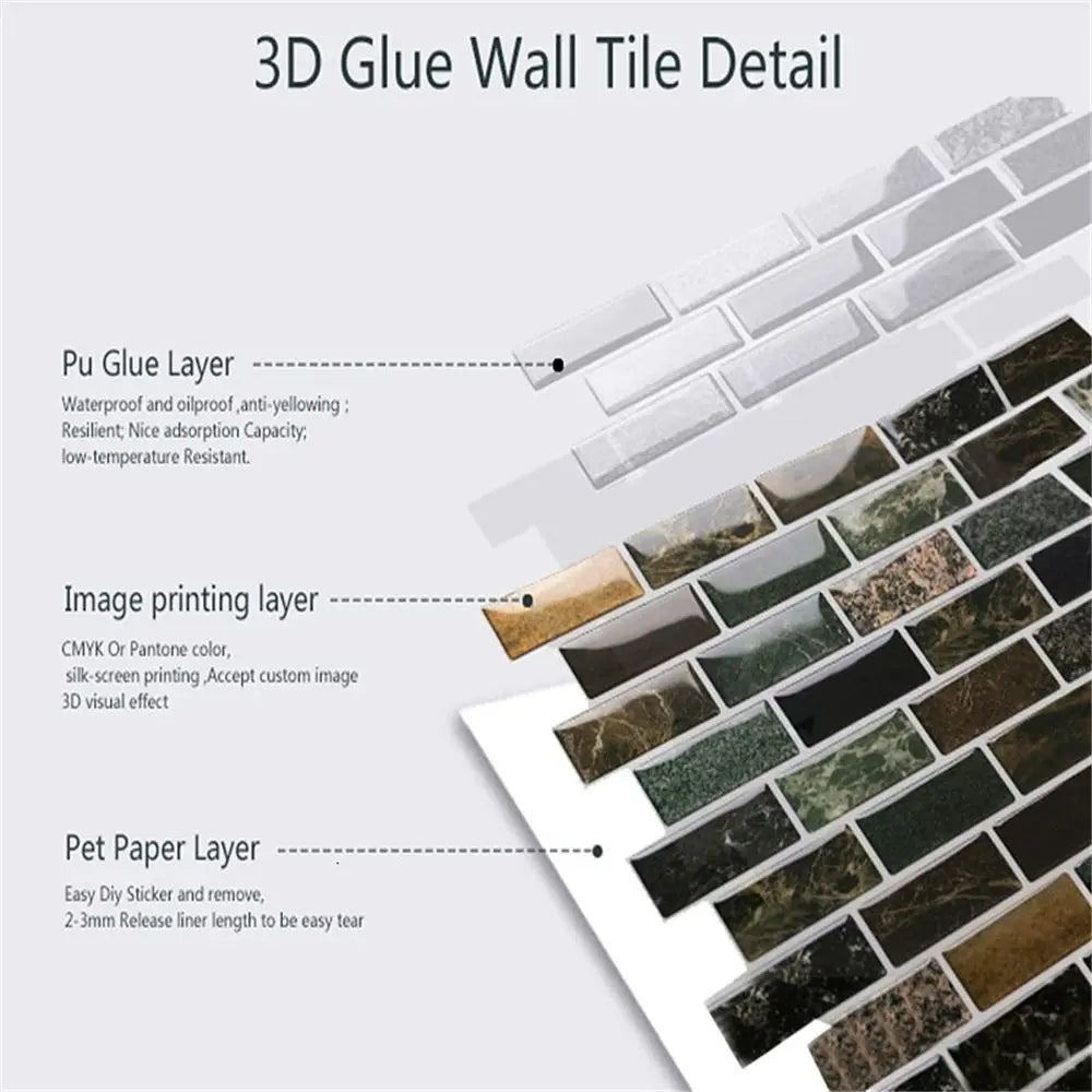 DIY Wall Sticker Universal Self Adhesive Waterproof Home Decor Grey Brick 3D Wall Art Kitchen