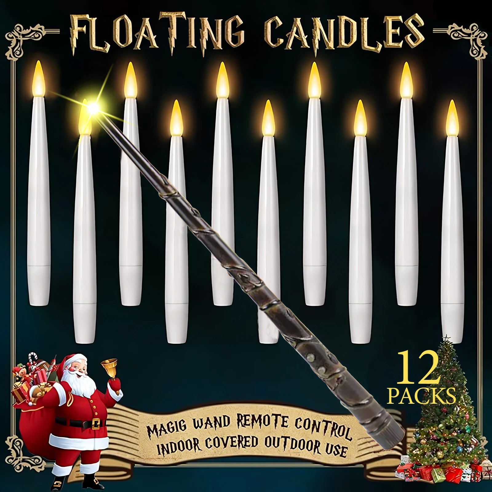 12-48 Floating Candles with Magic Wand Christmas Flying Candle Flameless Candles Battery Remote Candle Witch Wizard Party Decor