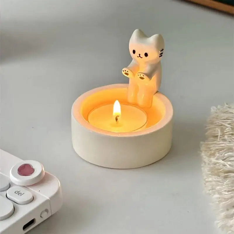 Cat Candlestick Holder Cute Candle Holder Decor Adorable Exquisite Creative Durable High Tempe Resistant Cat Warming Paws Candle