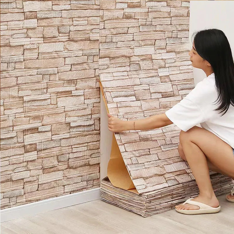 70cmx5/10 M 3D Continuous Brick Wall Stickers Self-adhesive Wallpaper Waterproof Stickers DIY Home Decoration Foam Wall Stickers