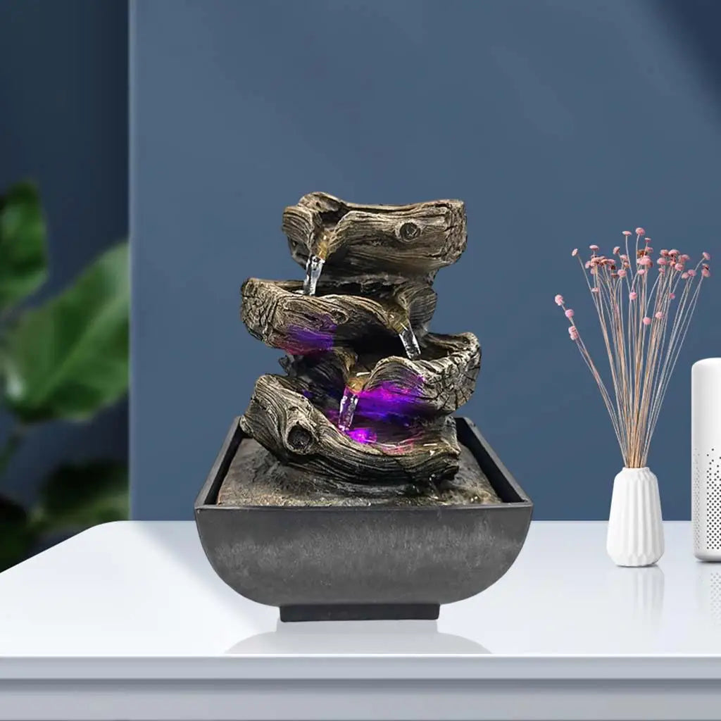 3-Tier Desktop Water Fountain Decor W/LED Plug Type US Decorative Accent Soothing Relaxation Indoor Outdoor for Home Office