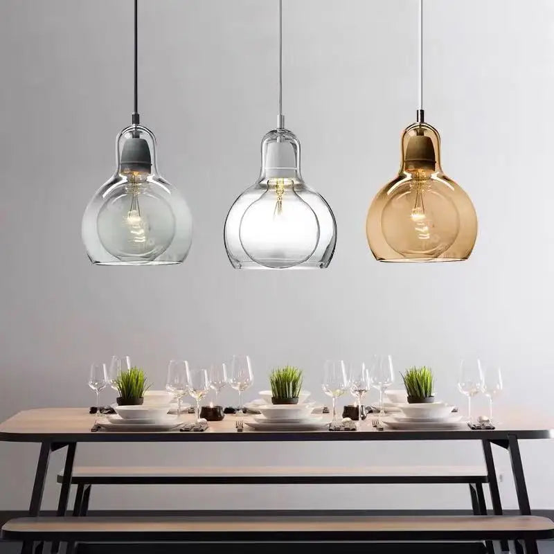 Nordic LED Glass Pendant Light Modern Dining Living Room Chandelier Clear Amber Gourd Hanging Lamps Home Decor Lighting Fixtures