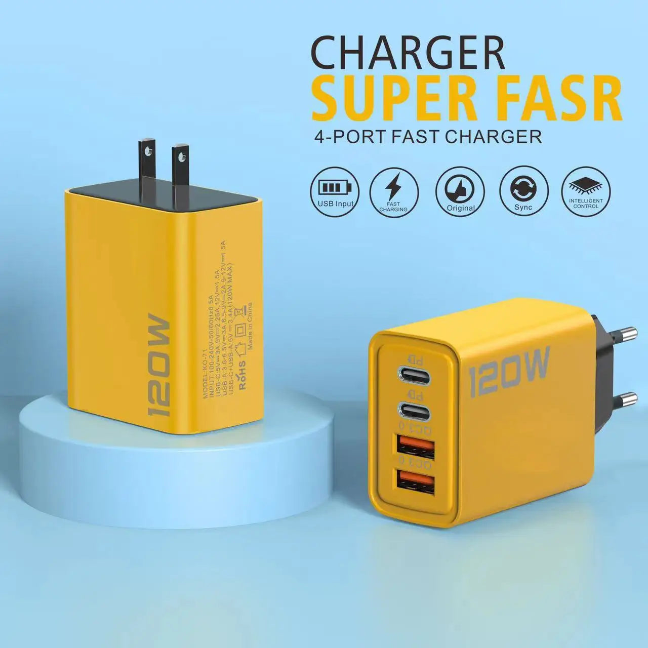 120W USB Charger QC 3.0 Type C PD Fast Charge For iPhone 12 13 Samsung S21 Huawei Xiaomi Mobile Phone EU/US Plug Wall Charger