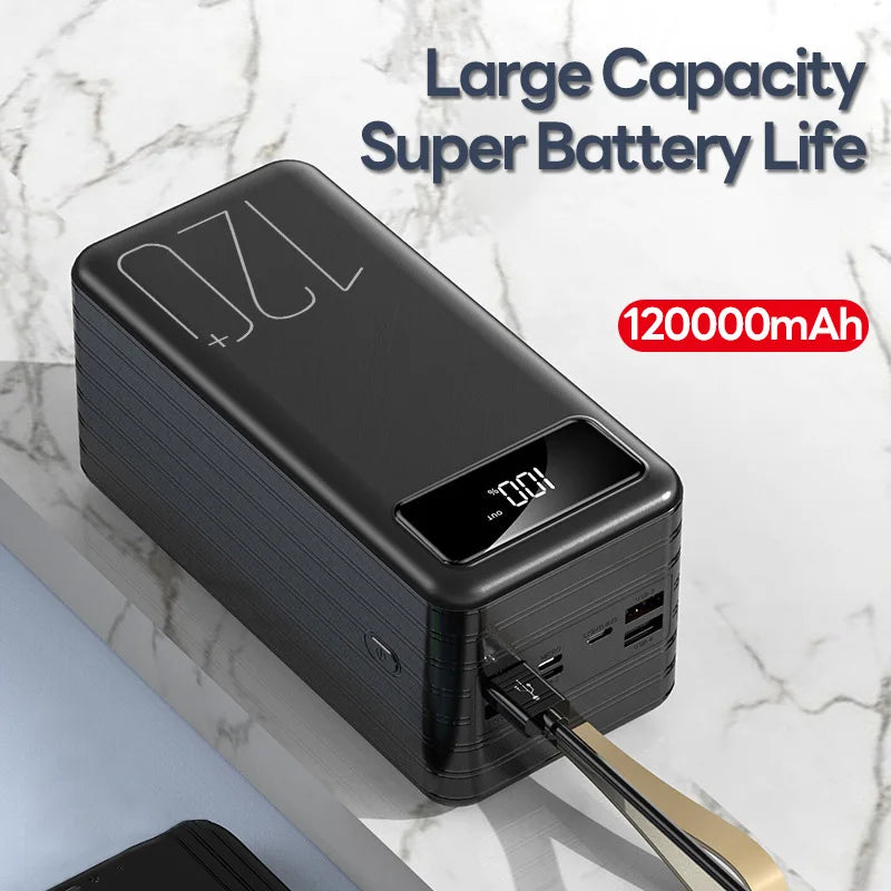 Portable Power Banks 120000mAh 66W Fast Charging Ultra-large Capacity Mobile Power Phones Backup Power for Outdoor Camping Party