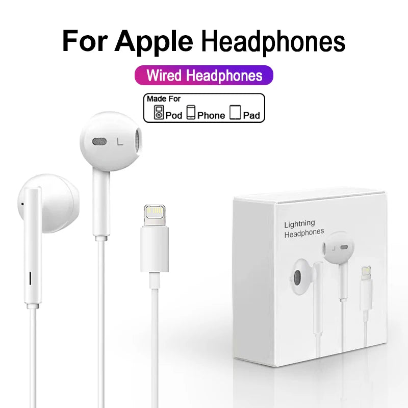 For Apple Lightning Wired Earphones For iPhone 15 14 13 12 11 Pro Max X XR 8 7 Plus In-Ear Earbud For ipad Samsung USB C Earbuds