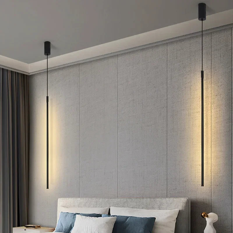 Modern Led Pendant Lights For Bedroom Reading Hanging Lamp Bedside Living Room Bar Coffee Fixtures Decor Black Longer Chandelier