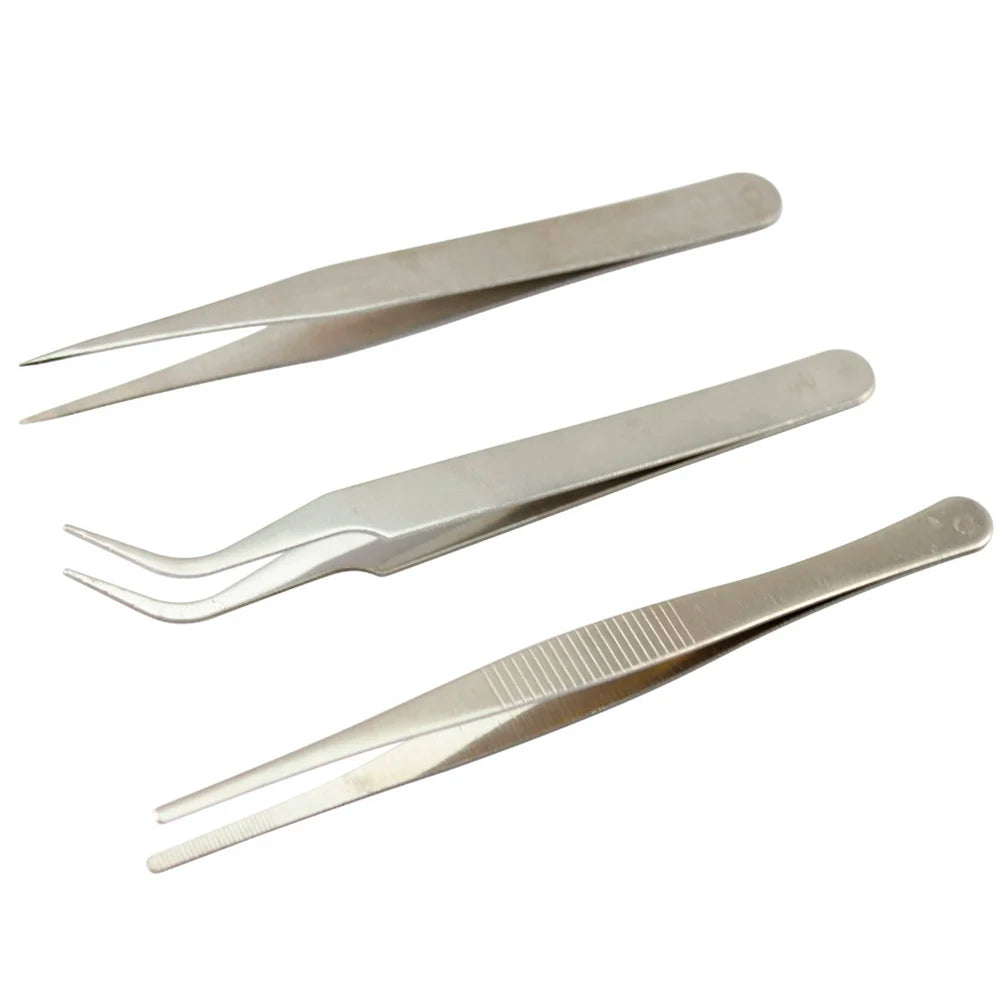 1/3Pcs Practical Stainless Steel Tweezers Assembly Repair Precision Set Tool Electronic Tweezers