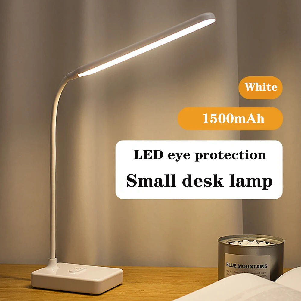 LED Table Lamp Desktop USB Rechargeable 1500mah Night Lamp Stepless Dimmable Desk Reading Light Foldable 3 Modes Small Desk Lamp