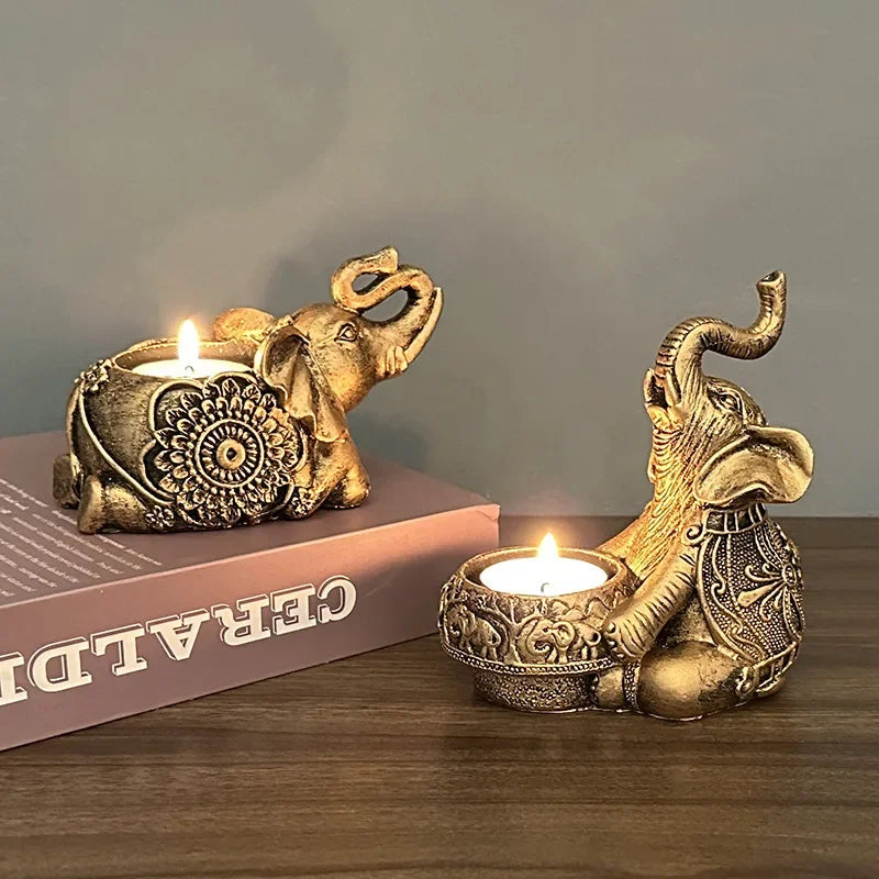 Animal Candle Holders Elephant Trunks Up Sculpture Tealight Candle Holder Decorative Small Candle Stick Holders Good Lucky Gifts