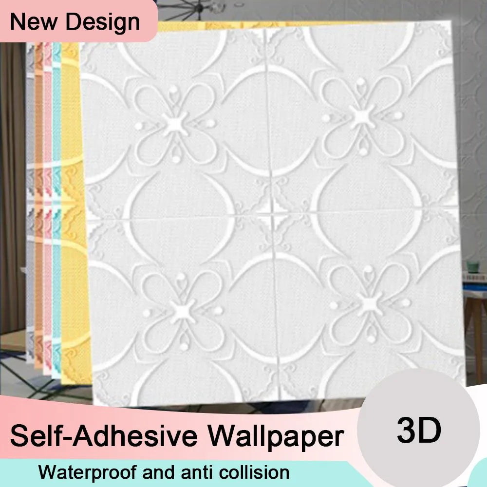 70x70cm Self-Adhesive Wallpaper 3D Brick Stickers DIY Waterproof Foam Wallpaper Kitchen Roof Ceiling Background Wall Decals