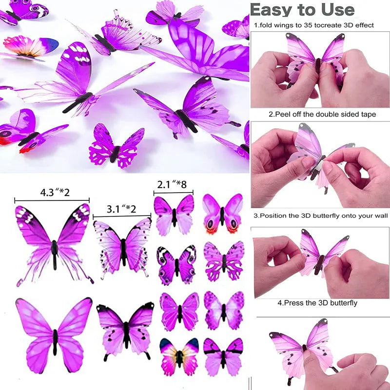 12Pcs Glow in The Dark 3D Butterfly Wall Stickers Butterfly Decals for Kids Bedroom Nursery Living Room Luminous Home Garden