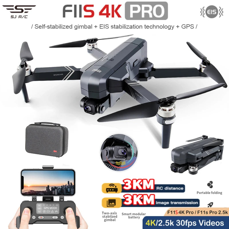 SJRC F11 Pro 4K F11s Pro 4K Camera Drone GPS 5G FPV HD 2 Axis Stabilized Gimbal EIS Professional Brushless Quadcopter RC Dron