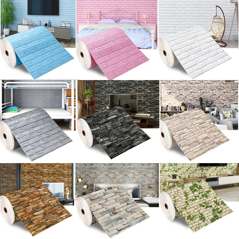 70cmx5/10 M 3D Continuous Brick Wall Stickers Self-adhesive Wallpaper Waterproof Stickers DIY Home Decoration Foam Wall Stickers