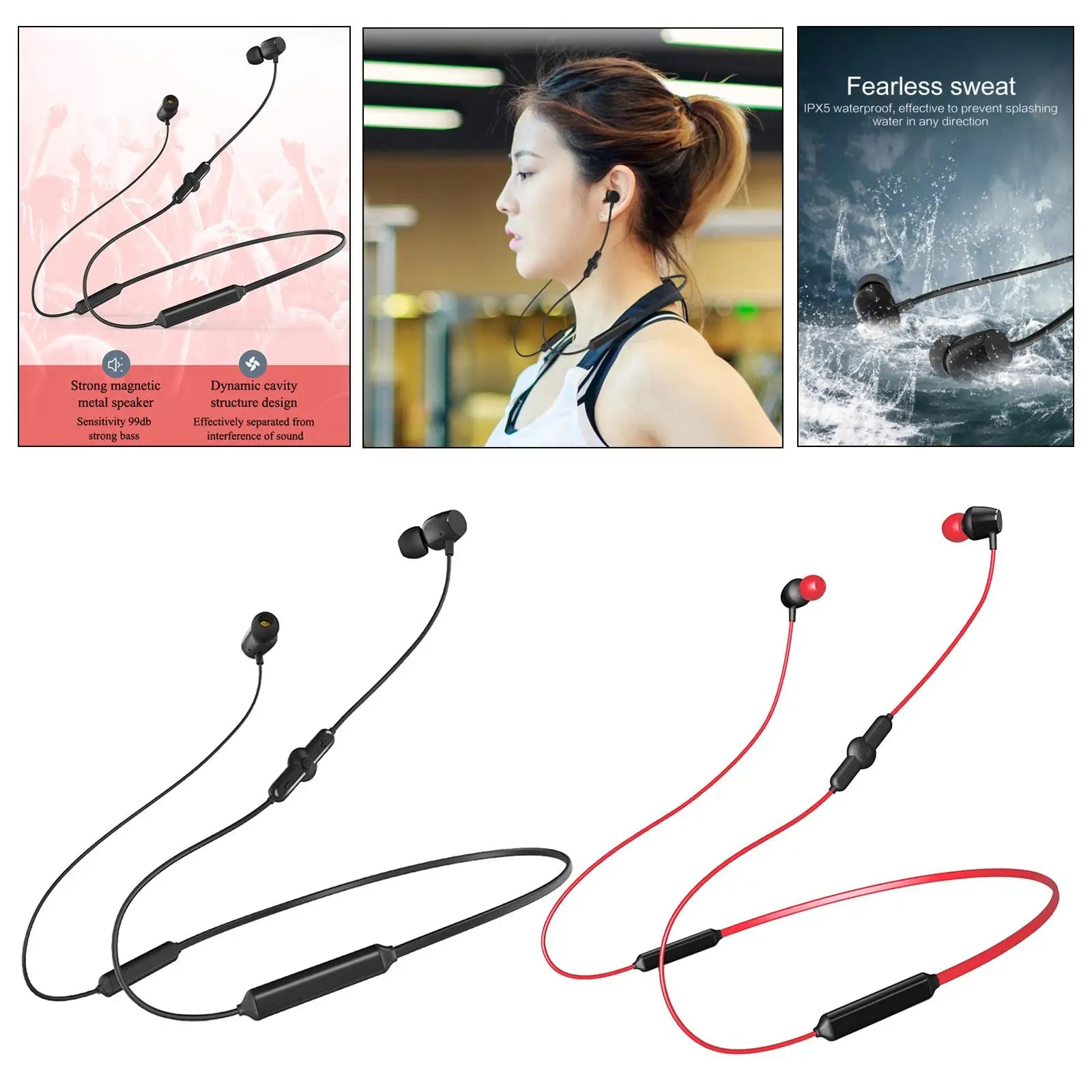 Q5 Bluetooth Headphonesic Wireless V4.2 Magnetic Earphones with Mic IPX5 Waterproof HD HiFi with Bass 48Hrs for Running Relaxing