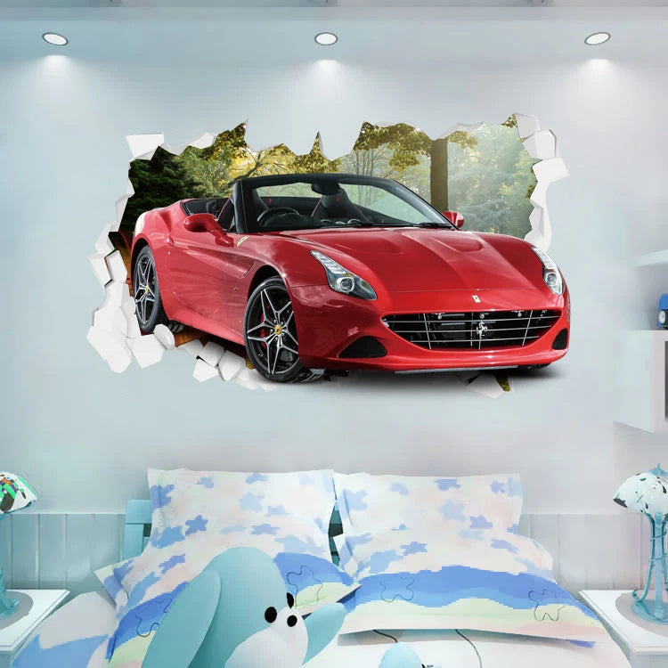 3D high-end sports car cartoon tank wall stickers children's room vehicle art poster wallpaper DIY living room decoration
