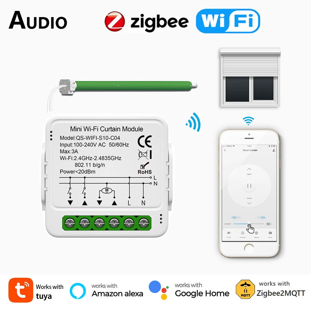 Tuya ZigBee WiFi Smart Curtain Switch Module for Roller Blinds Shutter Electric Motor Smart Life APP Work with Alexa Google Home