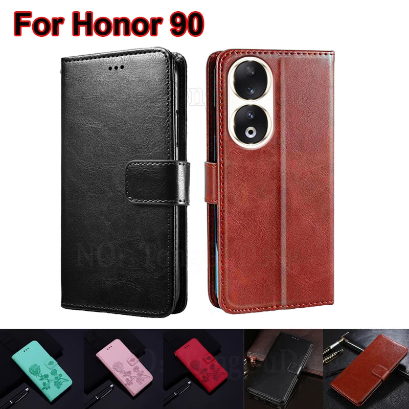 Wallet Case For Honor 90 REA-NX9 REA-AN00 Capa PU Leather Magnetic Book Stand Phone Cases For Huawei Honor 90 honor90 Flip Cover