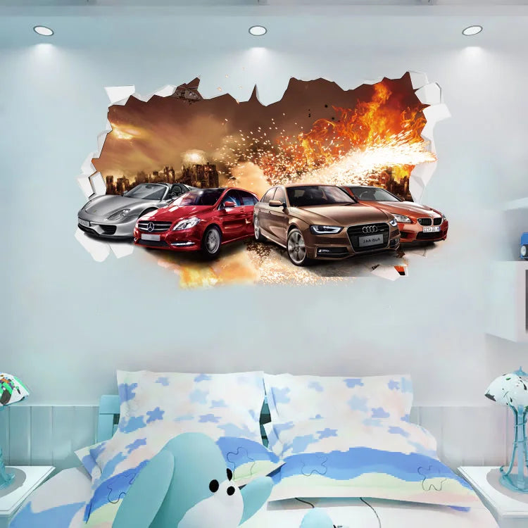 3D high-end sports car cartoon tank wall stickers children's room vehicle art poster wallpaper DIY living room decoration