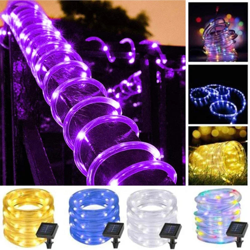 32m Solar Powered Rope Strip Lights Waterproof Tube Rope Garland Fairy Light Strings for Outdoor Indoor Garden Christmas Decor