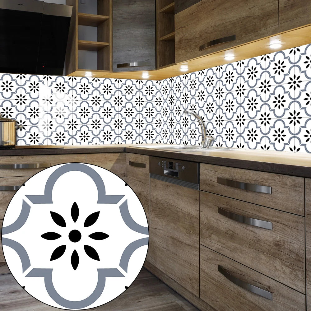 10pcs European Style Tiles Sticker Kitchen Backsplash Oil-proof Bathroom Wardrobe Home Decor Wall Decals Self-adhesive Art Mural