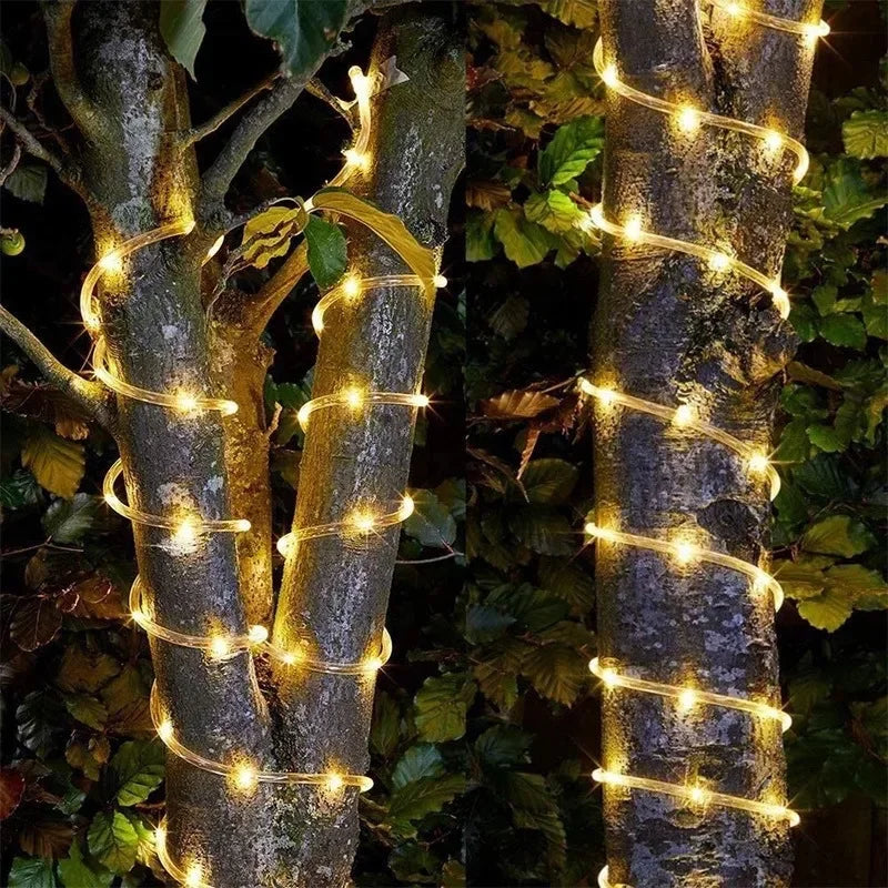 32m Solar Powered Rope Strip Lights Waterproof Tube Rope Garland Fairy Light Strings for Outdoor Indoor Garden Christmas Decor